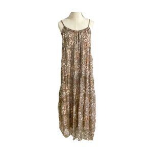 Elegant Summer Elena Baldi Silk brown Tan Floral Sundress MADE IN ITALY